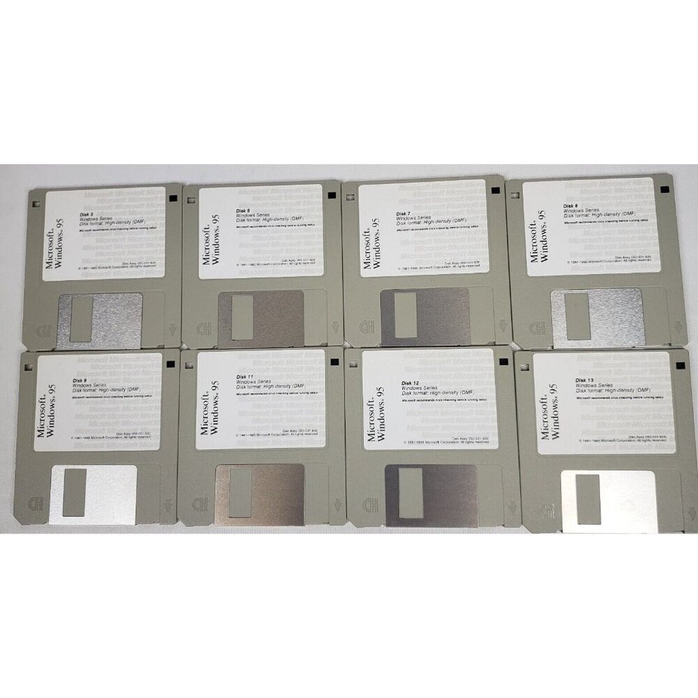 Microsoft Windows 95 Incomplete Set 8 Replacement Diskettes 3.5" Floppy Disks